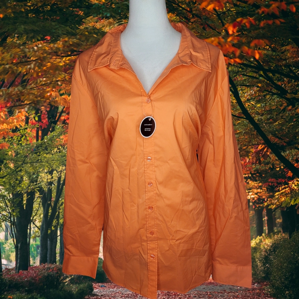 George Plus Size True Coral Button Down Top